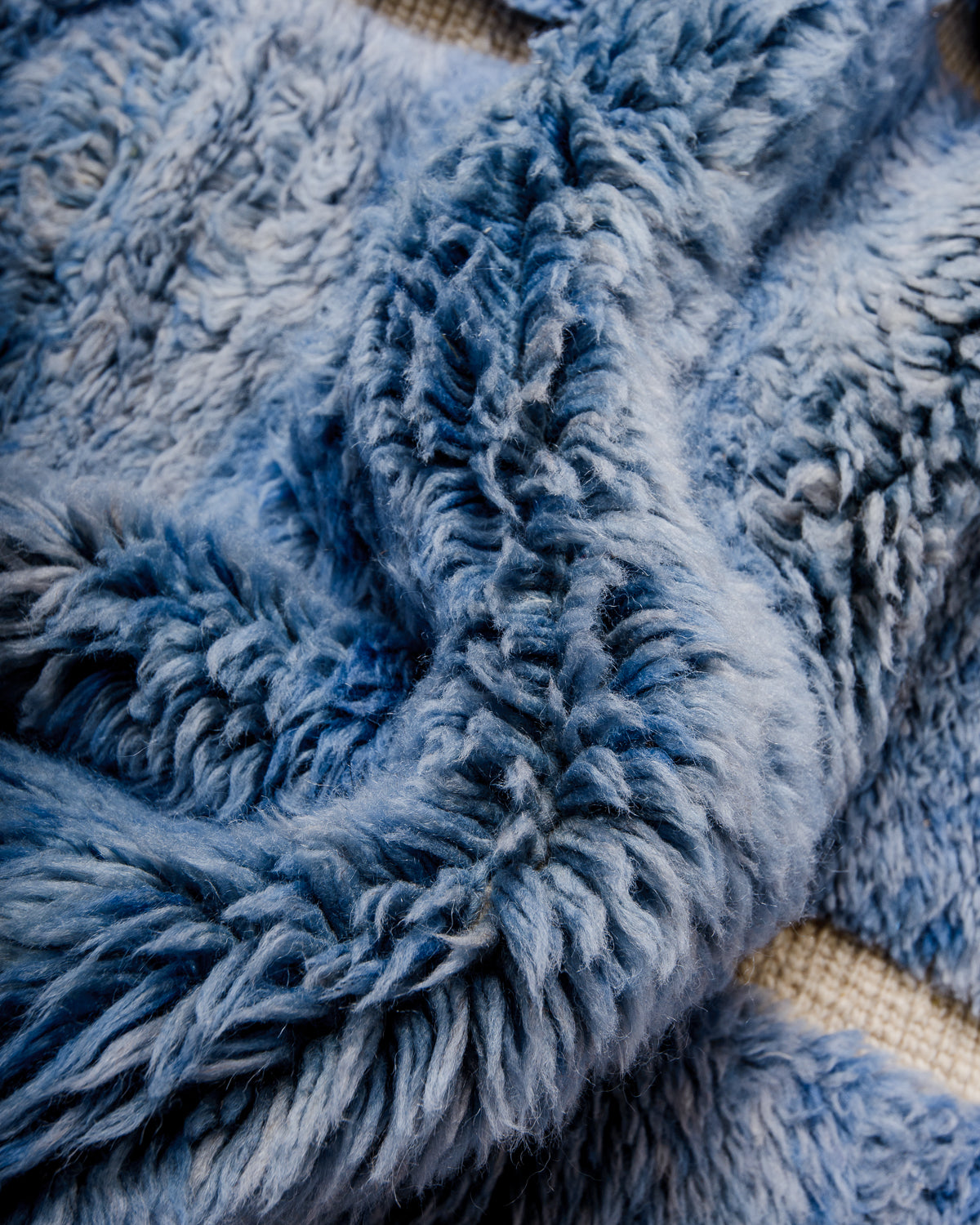 Beni M'rirt rug bunched up to show fluffy texture.